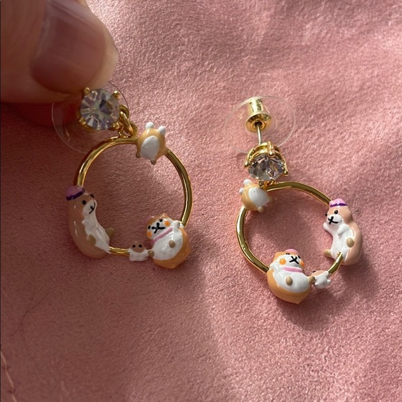 Les NEREIDES Charming Gold and Pink hamster 🐹 Earrings - Picture 1 of 5